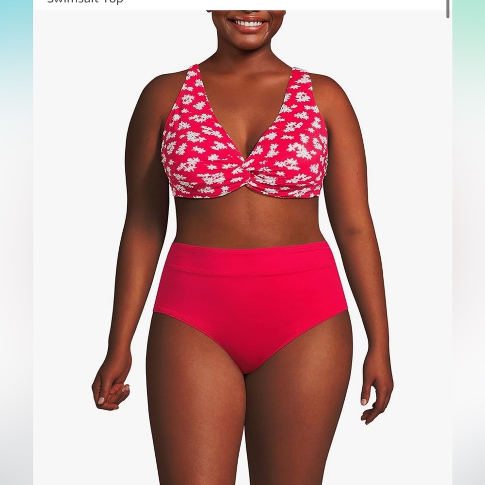 Lands End Strawberry Tossed Floral size 10 D NWT Highclo Long lasting swim top